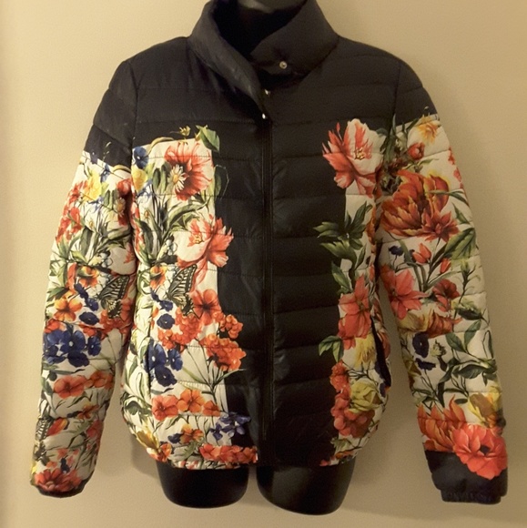 Jackets & Blazers - Black Floral Puffer Down Jacket Coat Size Small